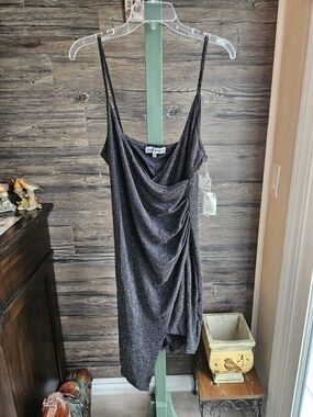 Almost Famous Glittered Black Mini Slip Dress with Draped Side